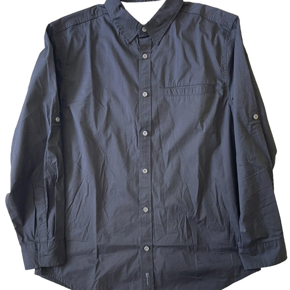 Mens Banded Brand Button Up Shirt Size XL Black Solid